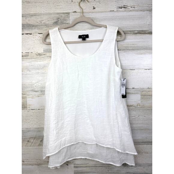 AGB Women’s S White Double Layer Sleeveless Blouse Top Lightweight NWT - Picture 1 of 5